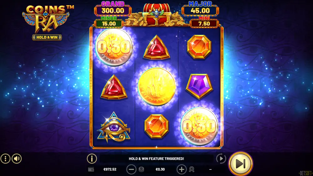 Chest of Gold adding extra BONUS and RA BONUS coins over regular symbols on a base spin